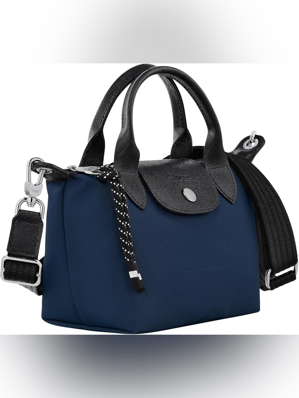 Longchamp Le pliable energy Navy Blue Compact Satchel Black Trim straps leather